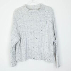 MNG Mango Womens Speckled Mock Neck Knit Sweater Size‎ M White Cabincore Cozy